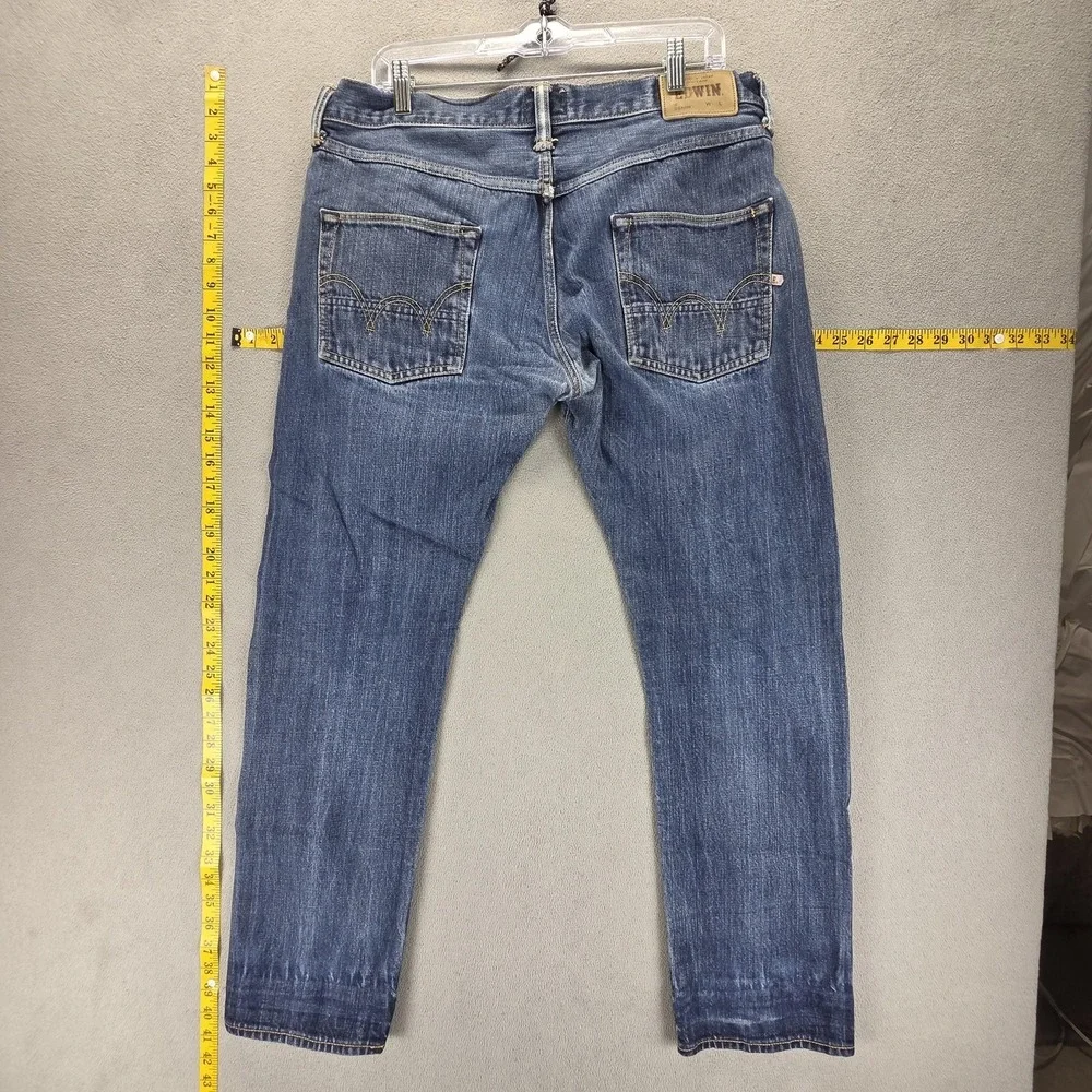 Edwin Jeans Mens 34x30 Blue Selvedge ED-55 Relaxed Japanese Denim Thrashed